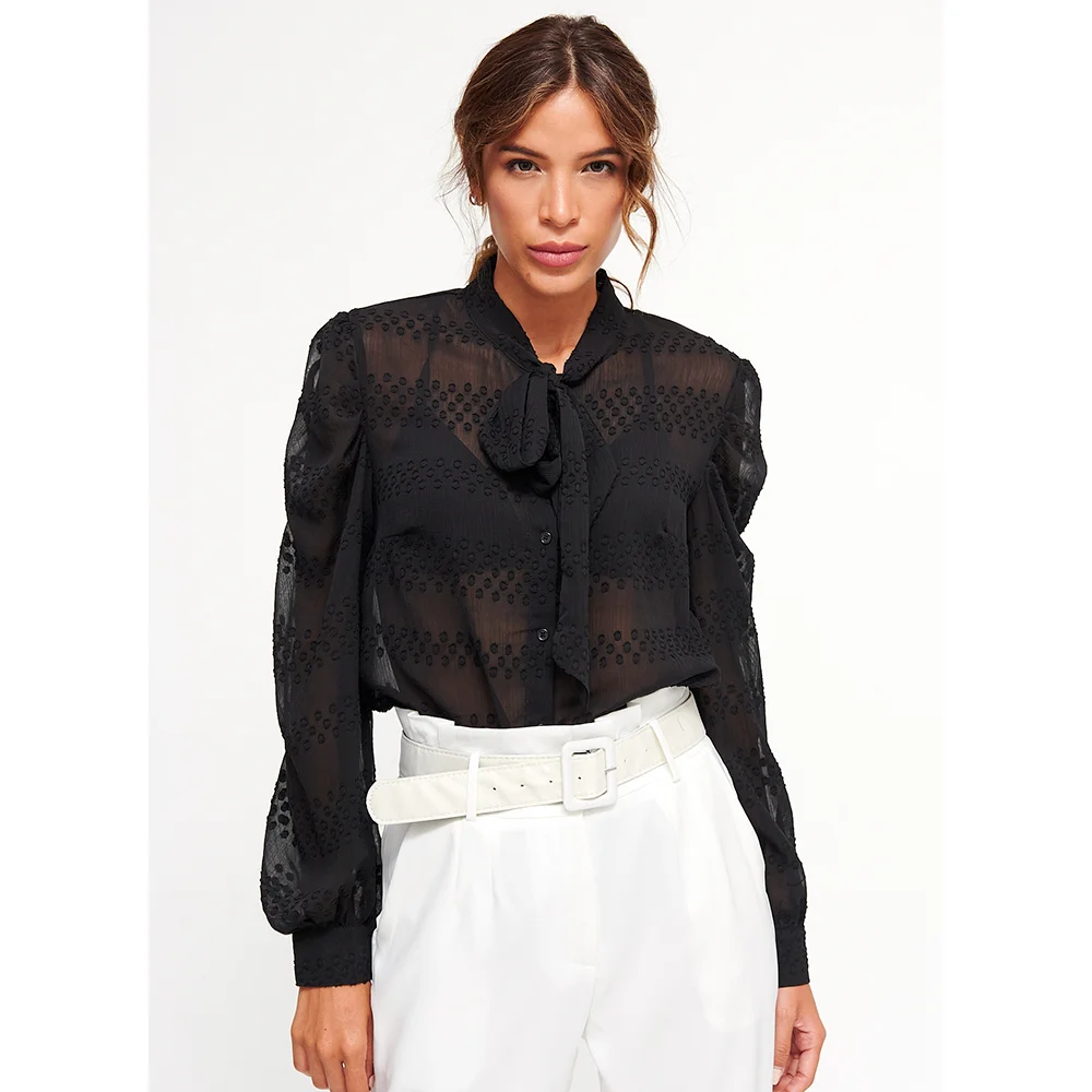 Sisi Shop Blusa de Mujer con Transparencias, Blusa Blanca y Negra Lunares, Elegante, Top de Oficina, Prendas Femeninas, Blusas de Mujer Elegantes y Juveniles, Moda Femenina, Ropa Mujer Barata, Estilo Vintage| Camisa| -