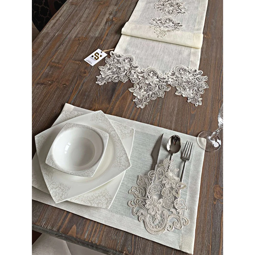 

Luxury Table Runner and Placemat Set IVY Decorative (12 Persons Set) | Wedding | Dinner | Table Runner | Napkin