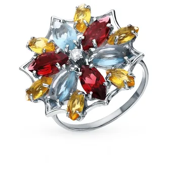 

Silver ring with topaz, cubic zirconia, Garnet and citrine sunlight sample 925