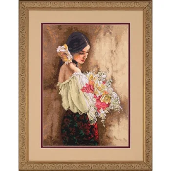 

Set for embroidery stitch dimensions woman with Bouquet (Girl with a bunch of) 27x38 cm (35274)