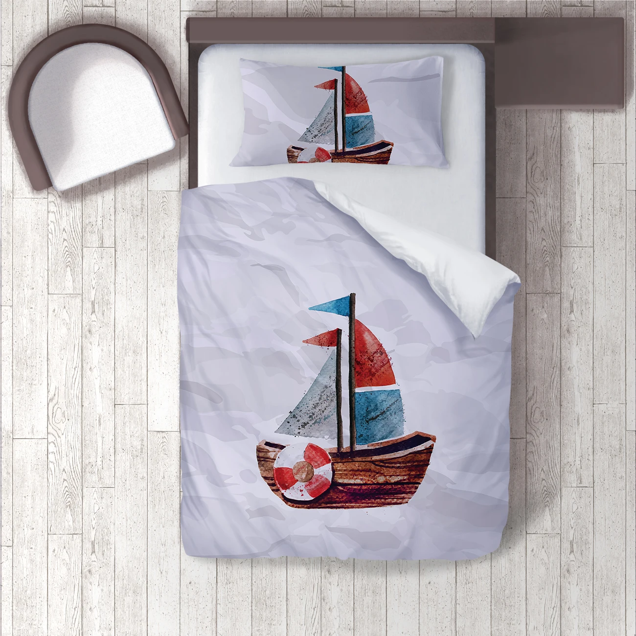 

Duvet Cover Set Bedding Set Pillow Case for Baby and Kids Room 3D Printed White Ship Sailor Model 280