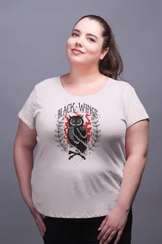 

Angemiel Wear Black Wıngs Colorful Owl White Women Cotton Large Size T-Shirt