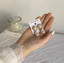 Clásico de alta calidad grande de imitación gota de agua perla Clip en pendientes sin Piercing para las mujeres de la boda Clips de oreja regalo