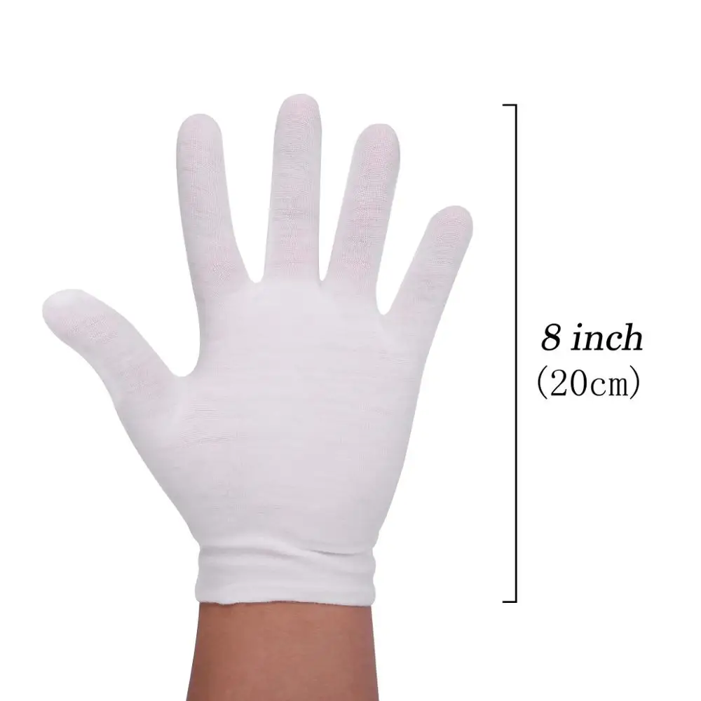 Белые хлопковые рабочие защитные перчатки Косметика увлажняющие ювелирные изделия с чеканкой перчатки для проверки бусины этикет перчатки 20 комплектов