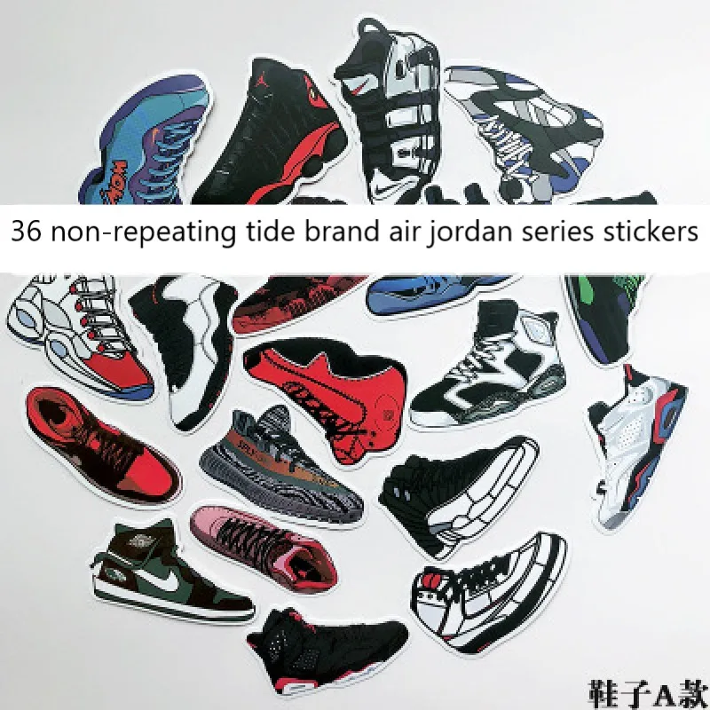 

36 Non-repetitive Tide Brand Air Jordan Series Stickers Waterproof Personalized Notebook Mobile Phone Suitcase Stickers.