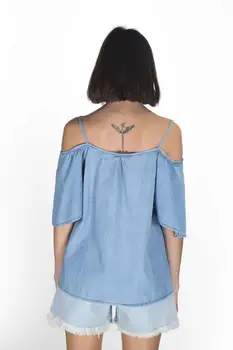 

Blue White Women 'S Denim Blouse