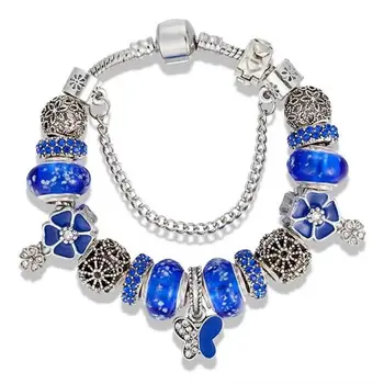 

Angemiel Dark Blue Butterfly and Flower Figured Charm Bracelet