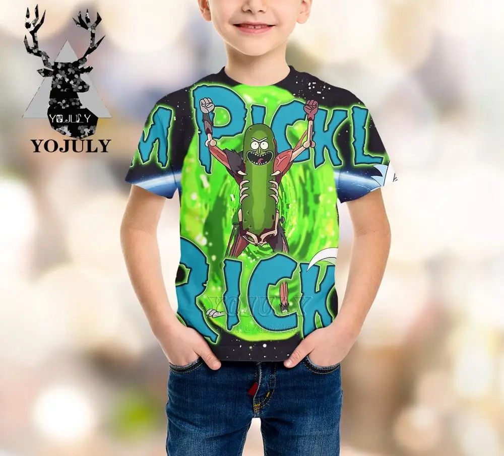 YOJULY/детская одежда футболка с 3D принтом pickle rick Одежда для больших детей летние модные футболки для мальчиков и девочек-подростков с круглым вырезом A383