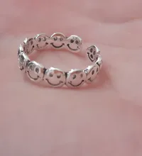 Anillos abiertos con cara feliz sonriente para mujer, anillos abiertos ajustables apilables de enlace, joyería trenzada, Color plateado antiguo Punk, A835