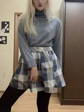 Sweater Skirt-Set Matching-Set Merry-Pretty Plaid 2pieces-Outfits Blue Spring Pleasted