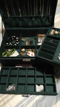 WE New-estuche de 3 capas con broche verde para mujer, organizador de joyería, anillo grande, collar, soporte de maquillaje, caja de joyería de terciopelo con cerradura
