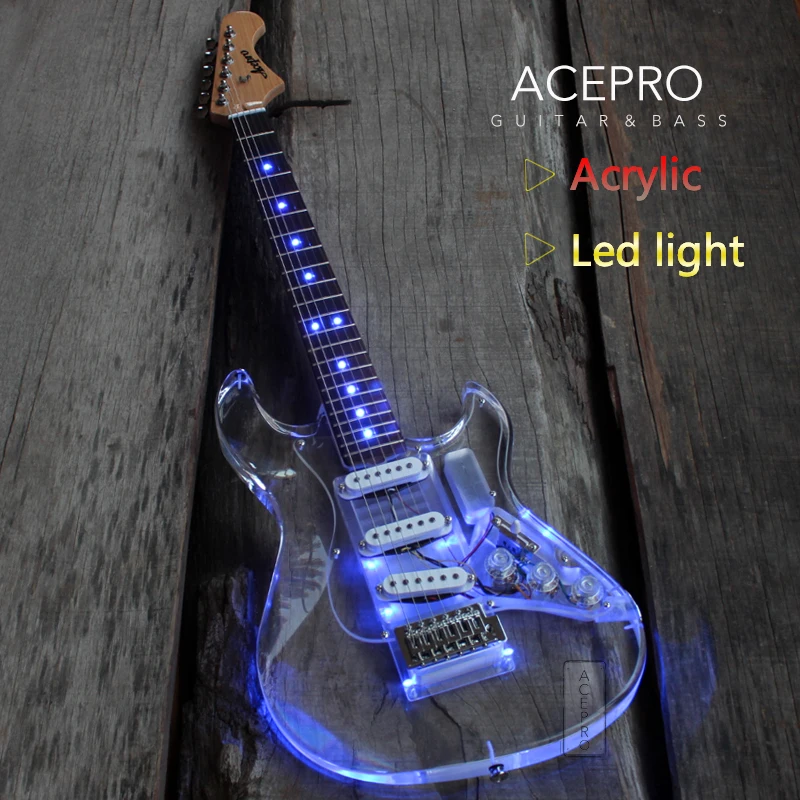 New Arrive Acepro LED Light Electric Guitar Acrylic Body Blue LED