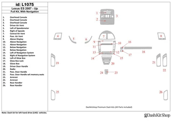 

Interior trim for Lexus ES 2007-UP. Set L1075.