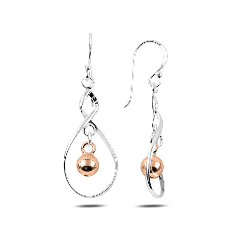 

Silver 925 Sterling Rose Gold Plated Dangle Ball Earrings