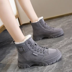 Winter Fashion Women Ankle Boots Platform Plus Cotton Shoes Plus Velvet Trainers Warm Plush Lady Walking Hidden Wedge Sneakers
