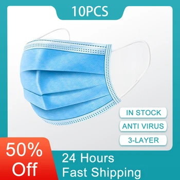 

10Pcs/lot Disposable Protective Mask 3 Layer Non Woven Mouth Face Mask Anti-Dust Anti-Fog Earloop Mouth Mask