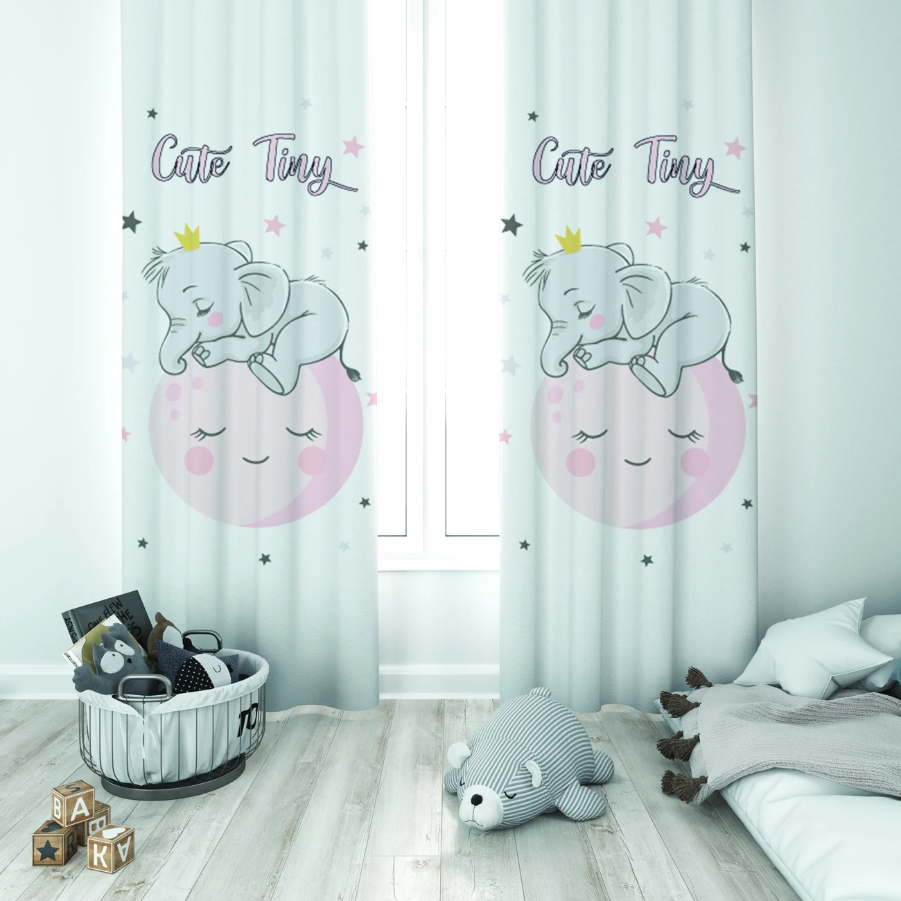 

Curtains Children 3D Printed Decorative Items Home Childrens Room Sleeping Elephant Moon Model 039