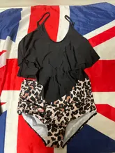 Traje de baño de dos piezas para mujer, bañador con doble volante y cintura alta, tankini con la parte inferior fruncida, ropa de baño de talla grande