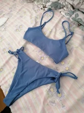 Bikini acolchado con realce para Mujer, traje de baño de dos piezas con lazo lateral, cintura alta, 2021
