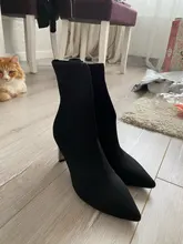 Aphixta-Botas de tacón de hoja de Metal para mujer, Botines de tacón de aguja, de tela elástica, puntiagudas