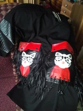 Black Dress Robe Fringes Long-Sleeve 3084 Midi Plus-Size Woman Winter Cute PU Cartoon