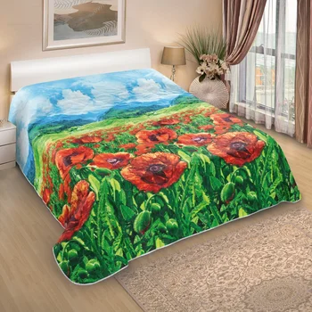 

Bedspread quilted scarlet poppies (coarse calico)