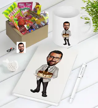 

Personalized Mr Birthday Caricature Of Nostalgic Lezzetler Notebook Pen Mug Gift set-4