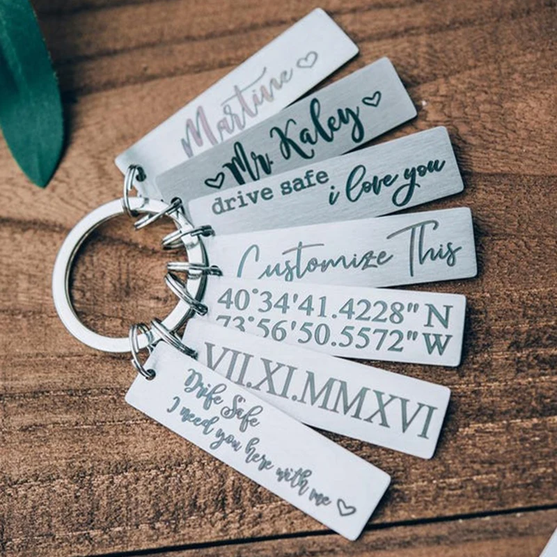 

Keychains for Men Engraved Keychains Custom Stainless Steel Drive Safe Keychain Initial Engagement Gift Party Car Keychain