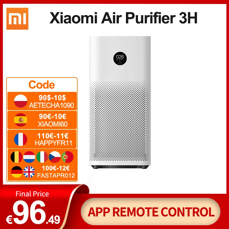[€80-€10 code: 05ESOW14]Purificador de aire Xiaomi 3 3H, accesorio con filtro 3H, limpiador de aire para el hogar, ozono limpio, esterilizador de humo inteligente, con formaldehído, control con aplicación MIJIA