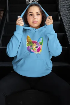 

Angemiel Wear Colorful Kitty Blue Women 'S Hooded Sweatshirt