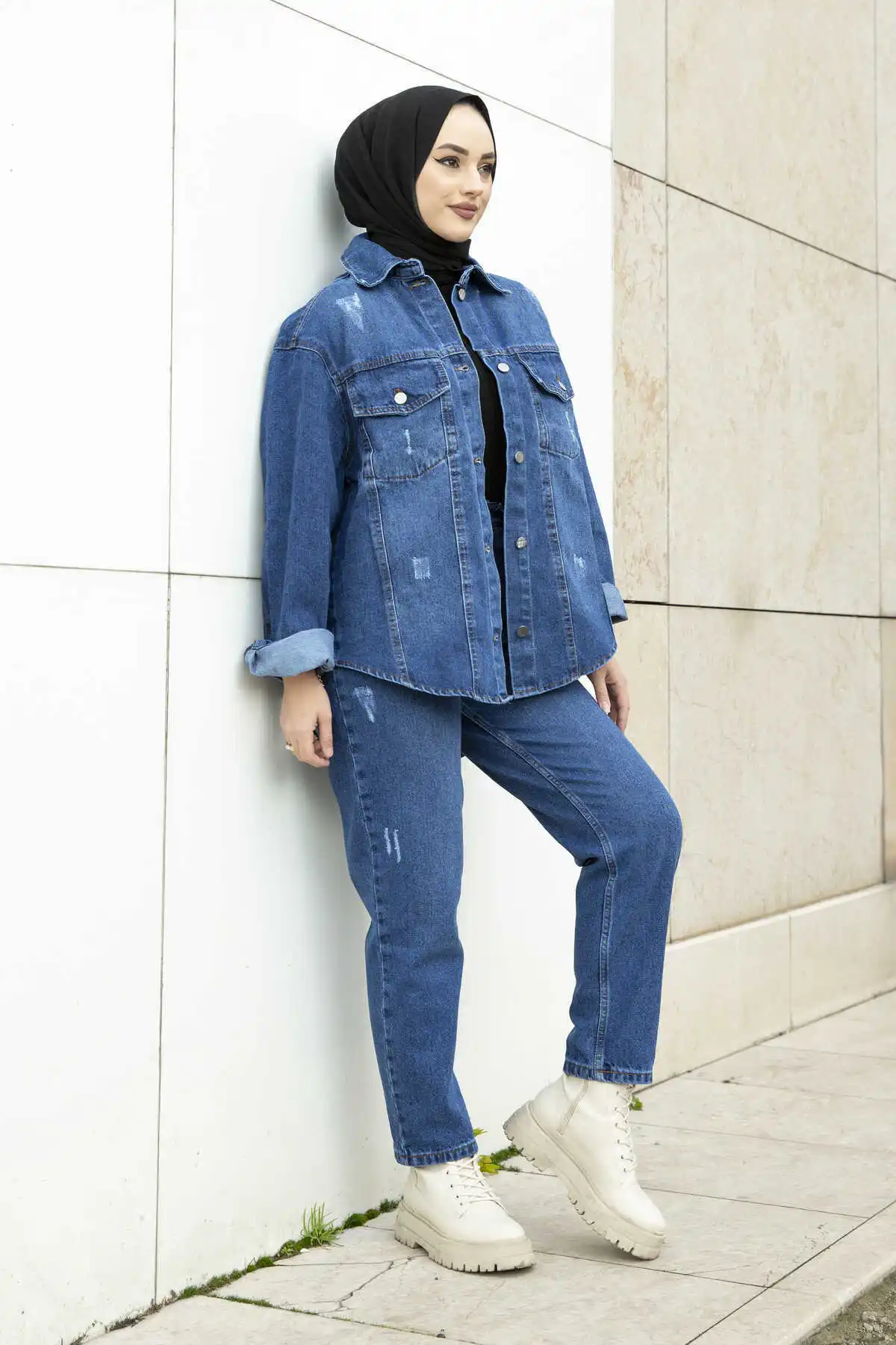 Jeans And Jacket Hijab Double Suit 