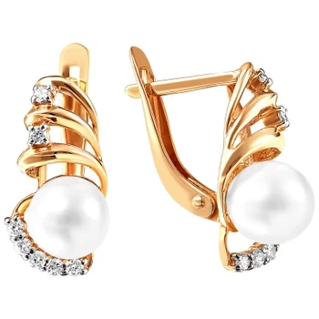 

Примаэксклюзив earrings with pearls and cubic zirconia in red gold