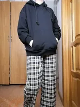 Pantalones largos sencillos Vintage a cuadros para mujer, pantalón de pierna ancha, informal, moda urbana