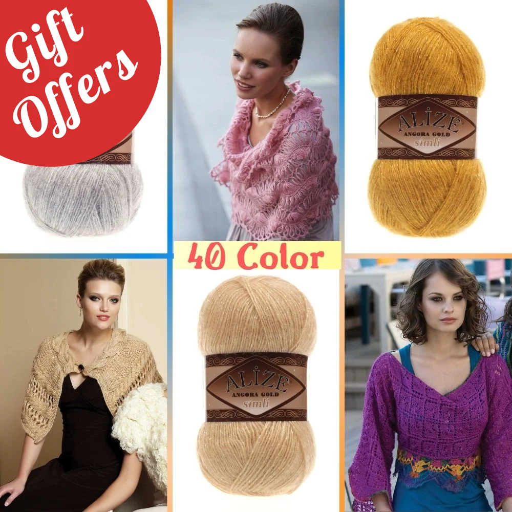 Alize Angora Gold Simli Wool 5 Gomitoli Di Filato Per Maglieria A Mano 100 Grammi 500 Metri, Acrilico, Stagione Autunno/Inverno, Lana, Uncinetto, Vest