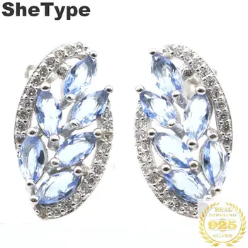 

18x9mm 2020 New Designed 2.3g Leaf Shape Violet Tanzanite White CZ Gift For Sister 925 Sterling Silver Stud Earrings