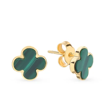 

Gold earrings with malachite sunlight sample 585