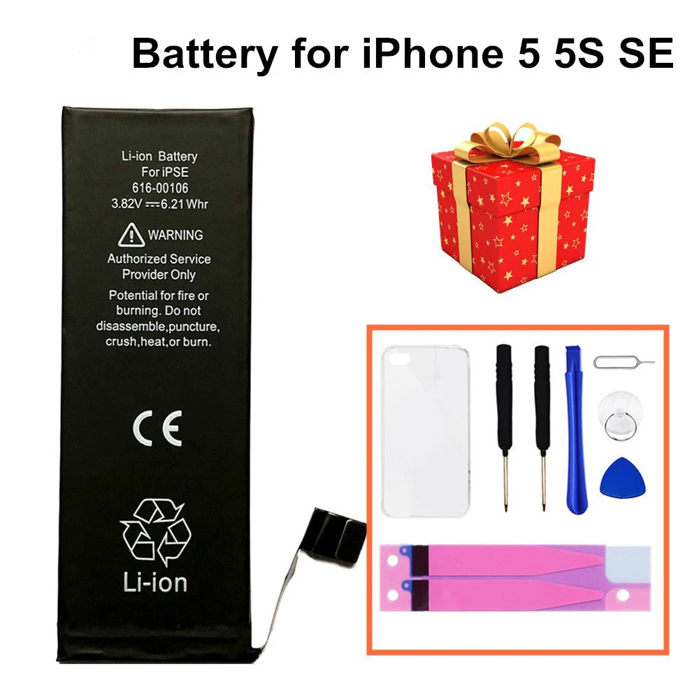 Battery for iPhone 5 5S 5C SE 5SE Replacement polymer lithium li-ion battery Free tools Kit Tape TPU Case for iphone battery