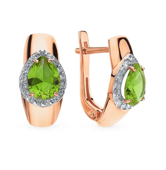 

Gold earrings with sultanites and cubic zirconia sunlight sample 585