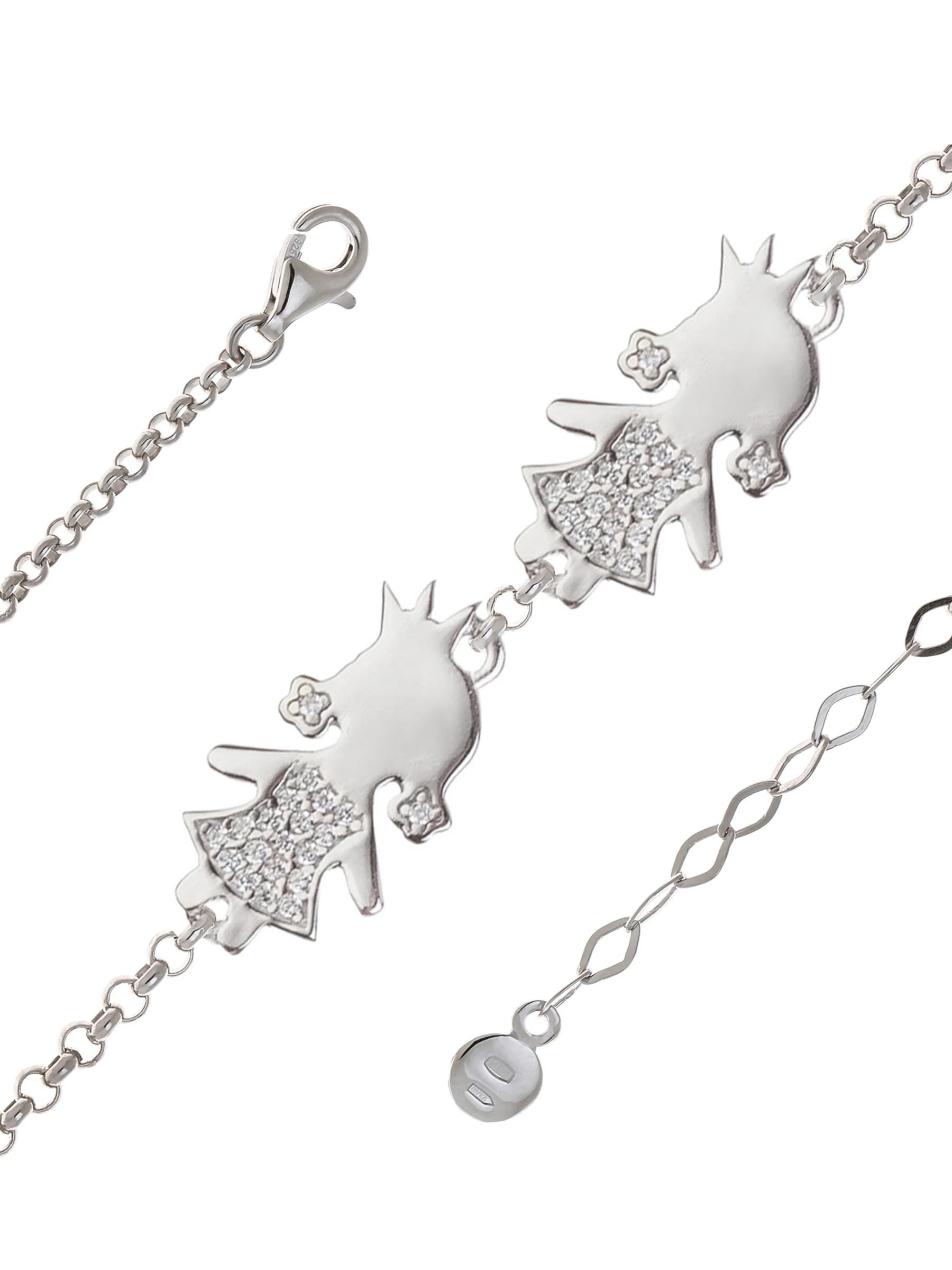 Серебряный браслет две Девочки 201-13 Agra Jewelry Серебро 925 пробы с фианитами покрытие