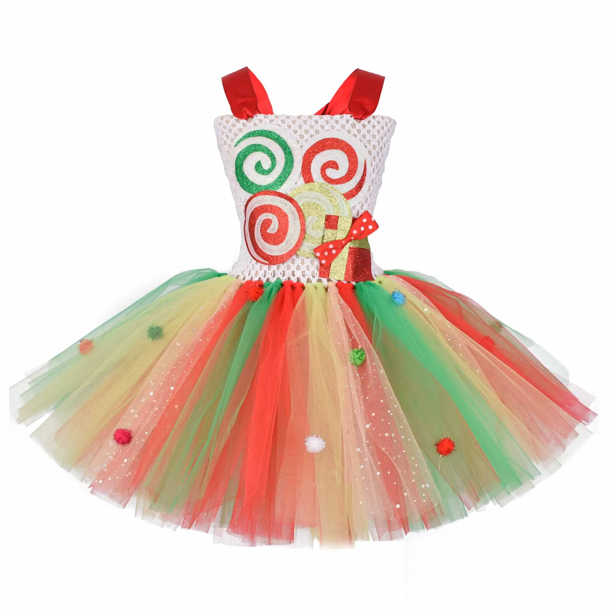 

Girls Candy Lollipop Tutu Dress Kids Christmas Birthday Party Tulle Dresses Girl New Year Xmas Costume Gift 1-12Y