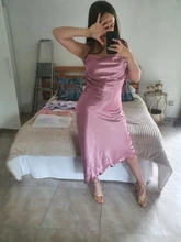 Asymmetrical Dress Satin-Straps Backless Julissa Mo Metallic Elegant Female Women Summer