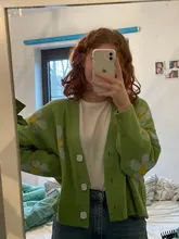 Estilo Preppy de punto con flores Cardigans suéter mujeres cuello en V suelto elegaht Thicked Pull Femme imprimir abrigo corto Casual