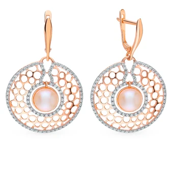 

Gold earrings with cubic zirconia and pearls sunlight sample 585