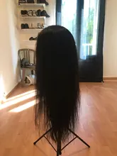 Peluca de malla con división media de 30 pulgadas, cabello humano liso brasileño Remy, prearrancado con pelo de bebé, parte T, 13x1