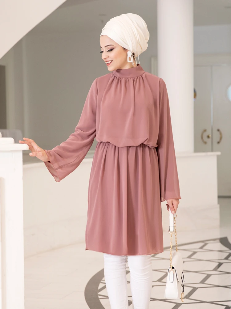 Hijab Tunic Polo Neck Chiffon Fabric Loose Cut Large Size Islamic Clothing High Quality Made in Turkey