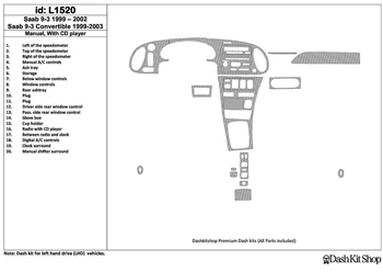 

Interior lining for Saab 9-1999-2002. Set L1520.