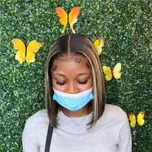 KUNGANG-Peluca de cabello humano con cierre frontal para mujer, postizo de encaje, corte Bob corto, pelo brasileño con densidad de 150%, no Remy