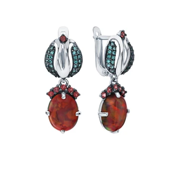 

Silver earrings with tourmaline, emeralds and Opals synthetic sunlight sample 925 test