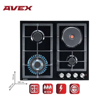 Cheap Built-in Gas-electric Combined Hob On Metal With Cast Iron Grill AVEX HS 6132 B Household Appliances Large Household Appliance