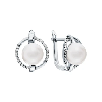 

Silver earrings with cubic zirconia and pearls cultured sunlight sample 925